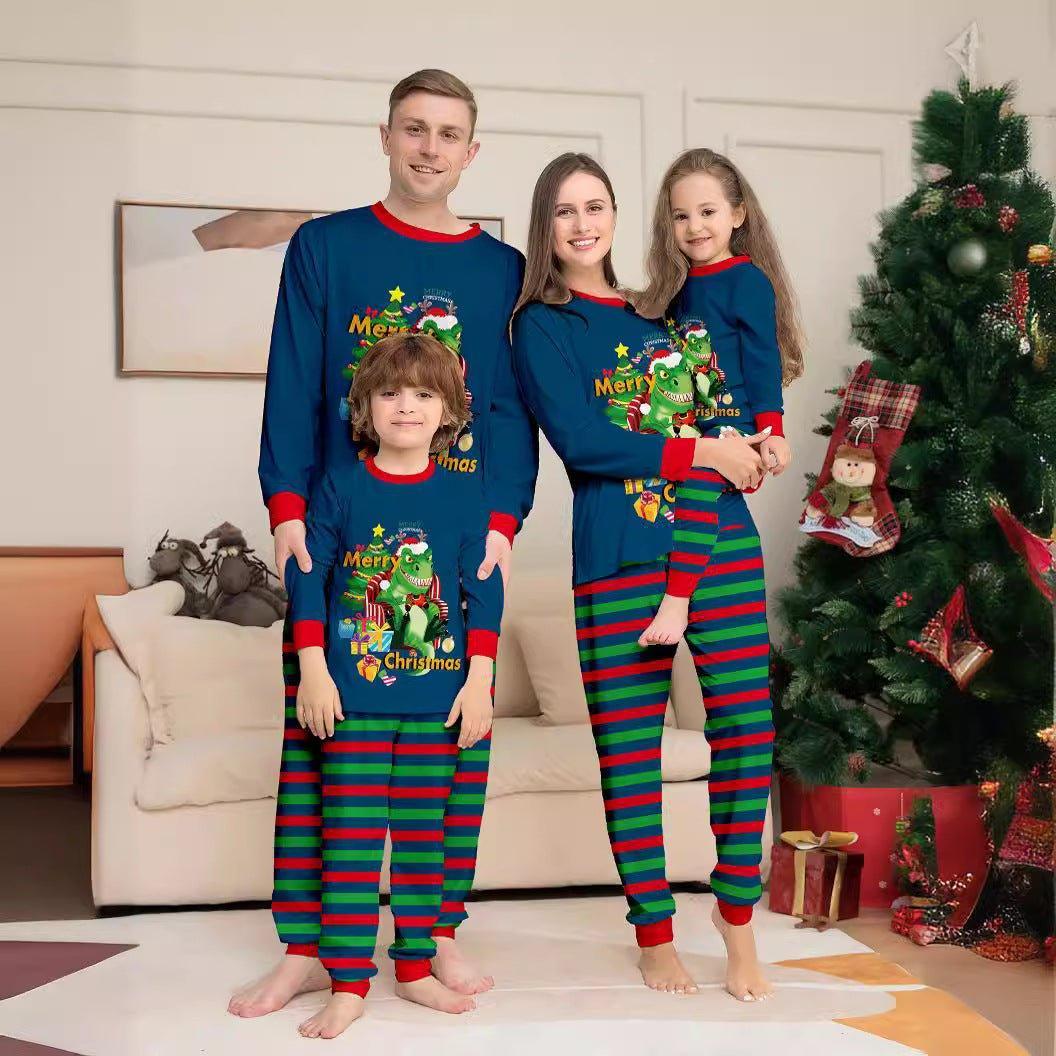 Christmas T - Rex & Christmas Tree Matching Family Pajamas Set | Fun Holiday Cartoon Print Sleepwear - Coscosmos