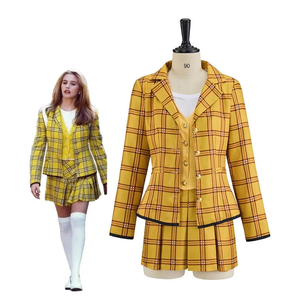 Clueless Cher Horowitz Cosplay Costume School Uniform Yellow Plaid JK Uniform Jacket TShirt Vest Skirt Suit Halloween Outfit - Coscosmos