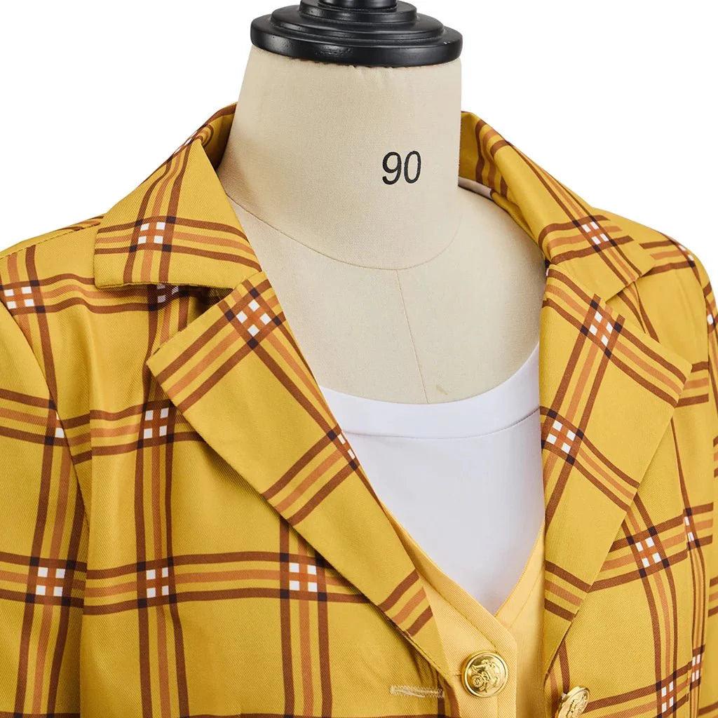 Clueless Cher Horowitz Cosplay Costume School Uniform Yellow Plaid JK Uniform Jacket TShirt Vest Skirt Suit Halloween Outfit - Coscosmos