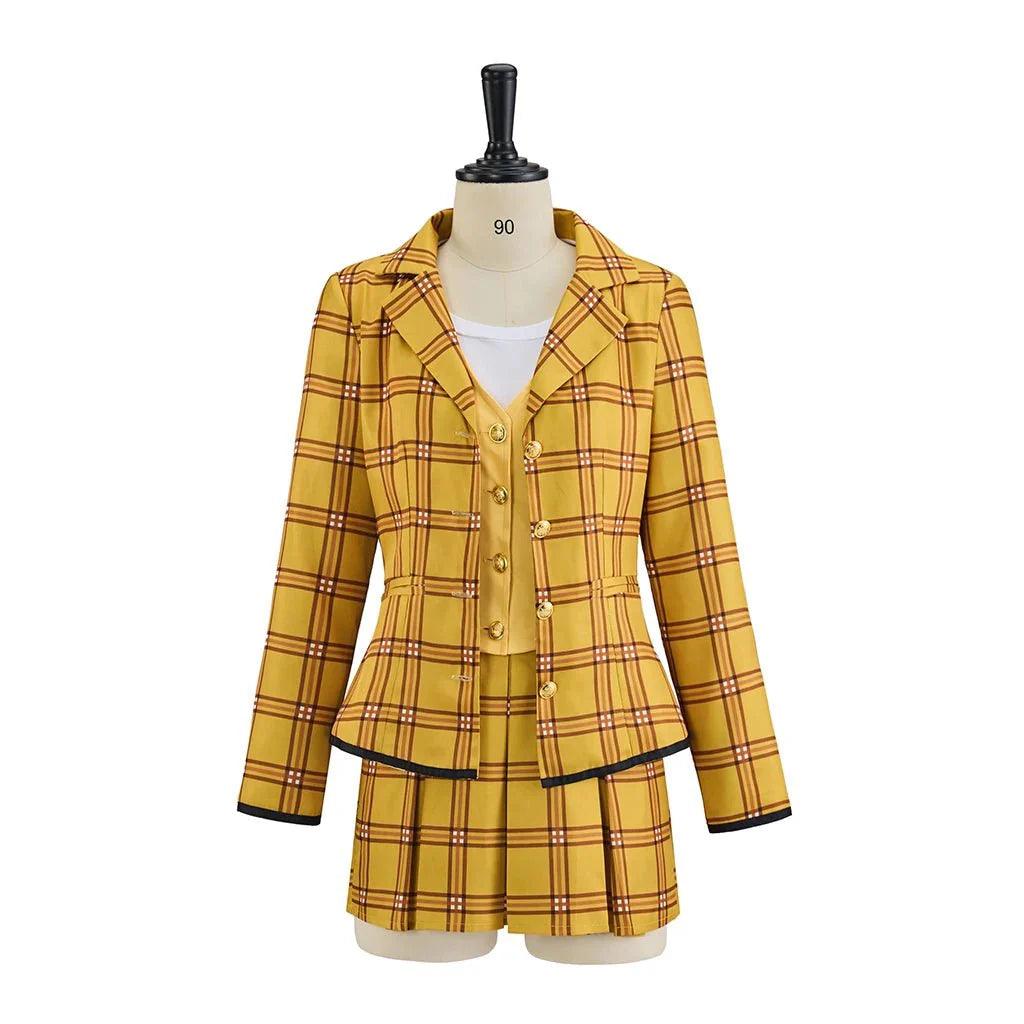 Clueless Cher Horowitz Cosplay Costume School Uniform Yellow Plaid JK Uniform Jacket TShirt Vest Skirt Suit Halloween Outfit - Coscosmos