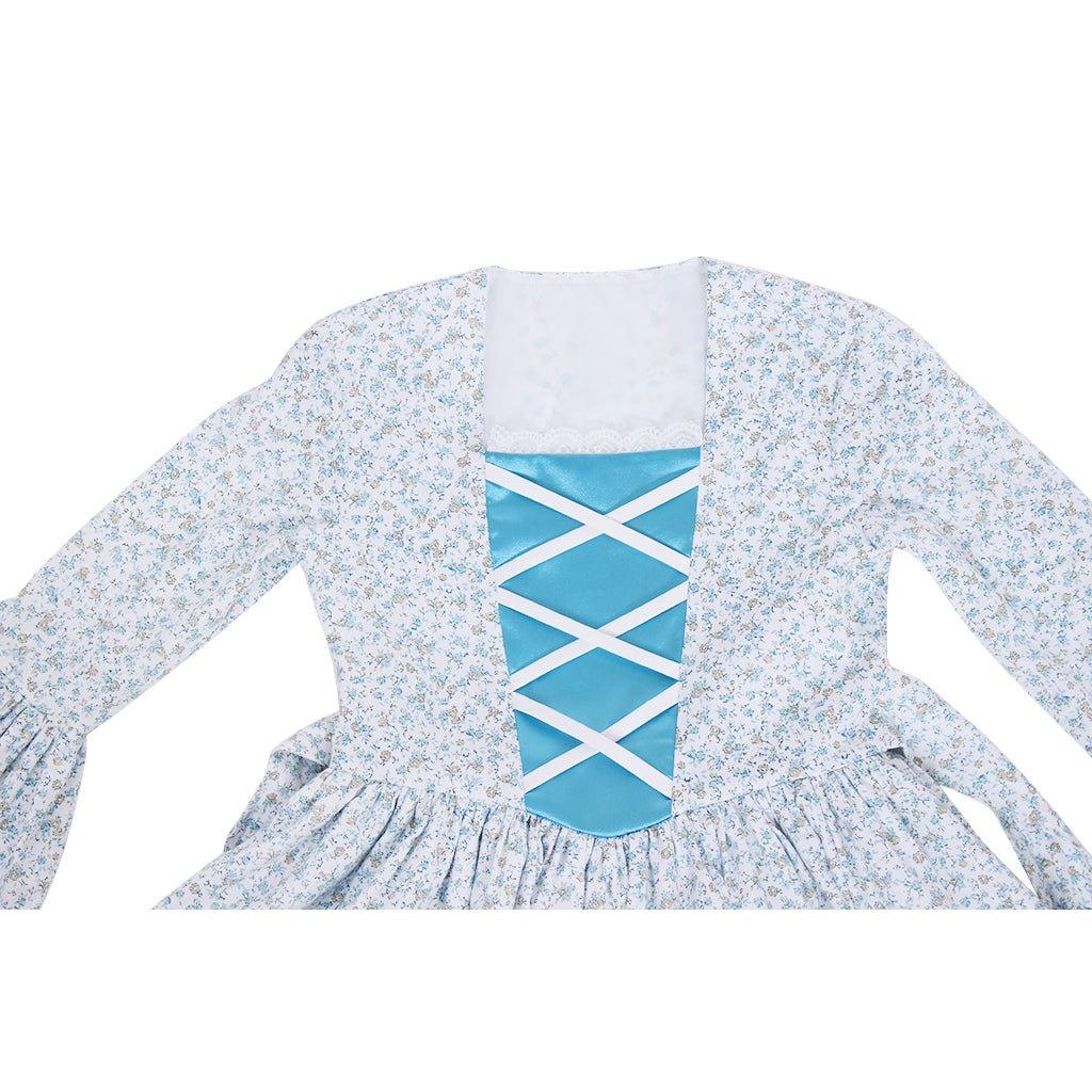 Colonial Girls Cosplay Costume | Victorian Medieval Style Dress with Hat & Floral Print for Kids - Coscosmos