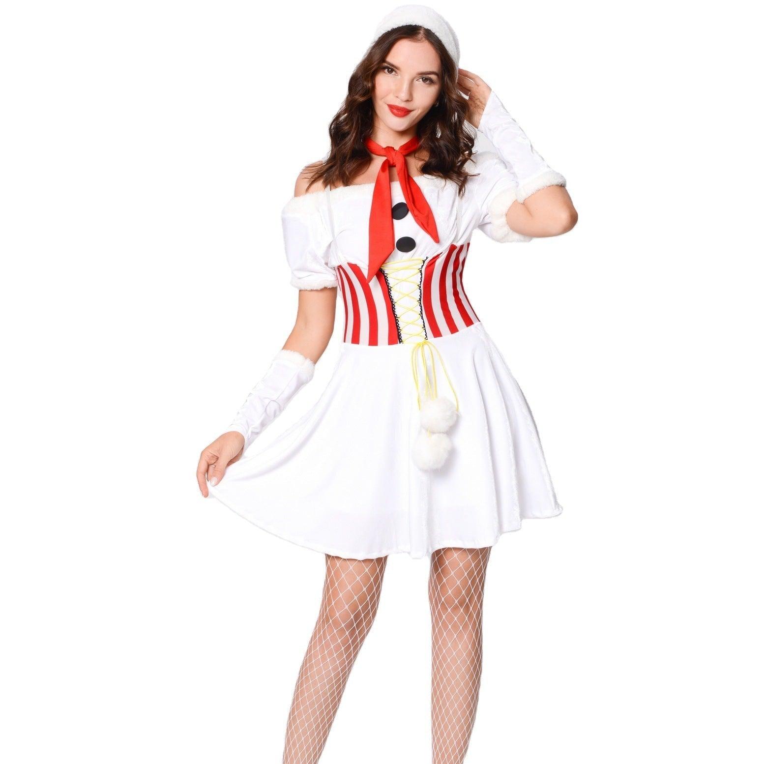 Cosplay white snowman Christmas costume, stage performance Christmas costume cosplay performance Christmas costume - Coscosmos