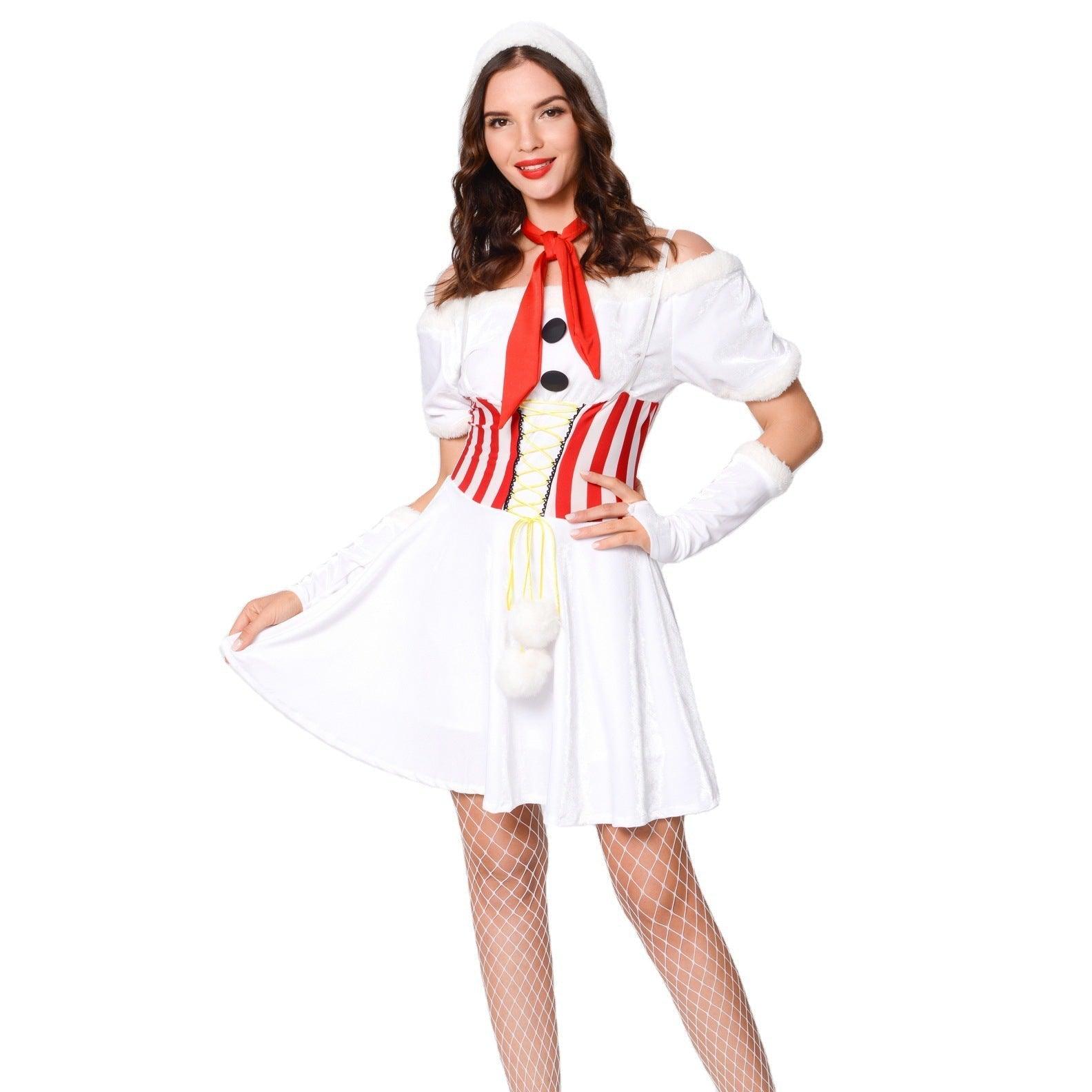 Cosplay white snowman Christmas costume, stage performance Christmas costume cosplay performance Christmas costume - Coscosmos