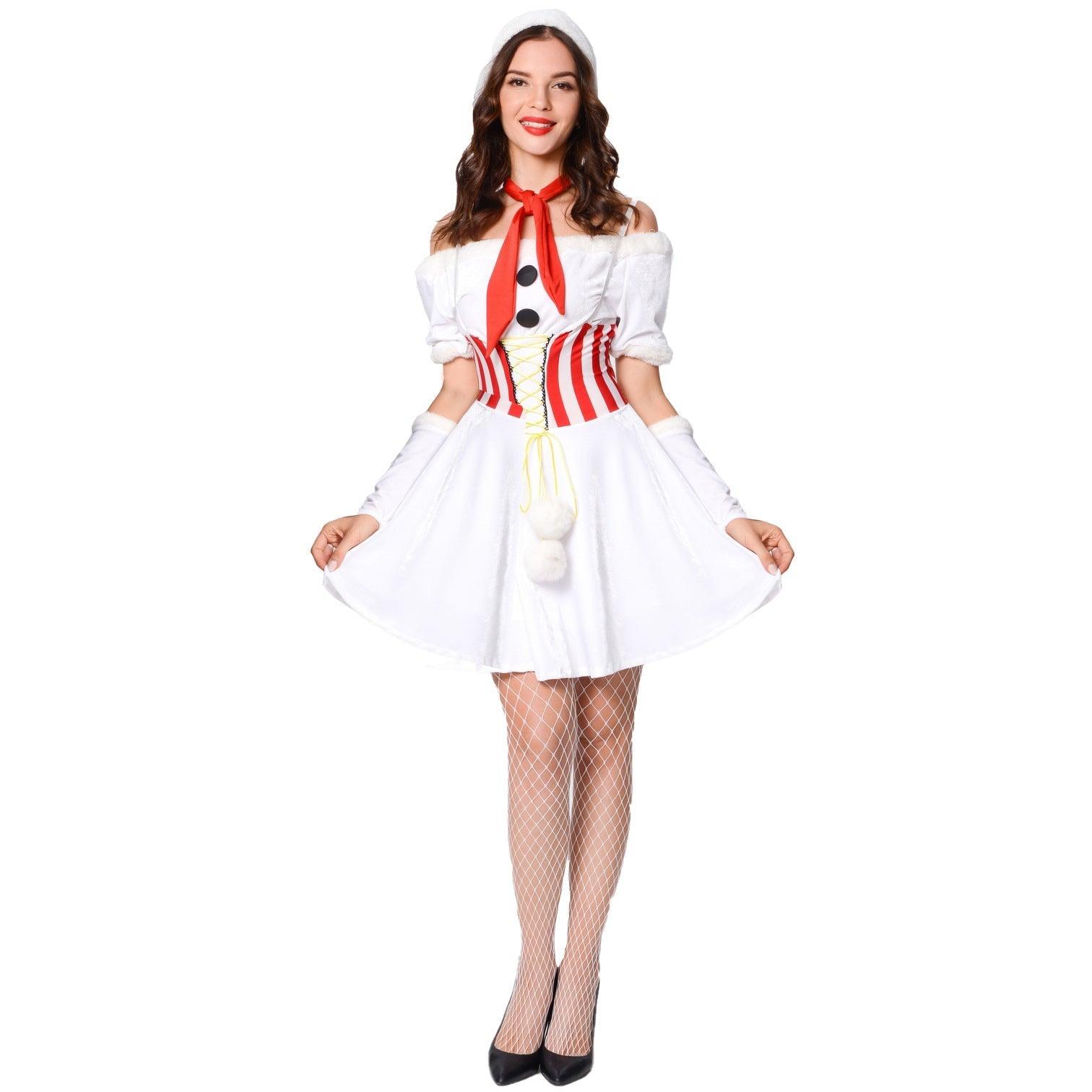 Cosplay white snowman Christmas costume, stage performance Christmas costume cosplay performance Christmas costume - Coscosmos