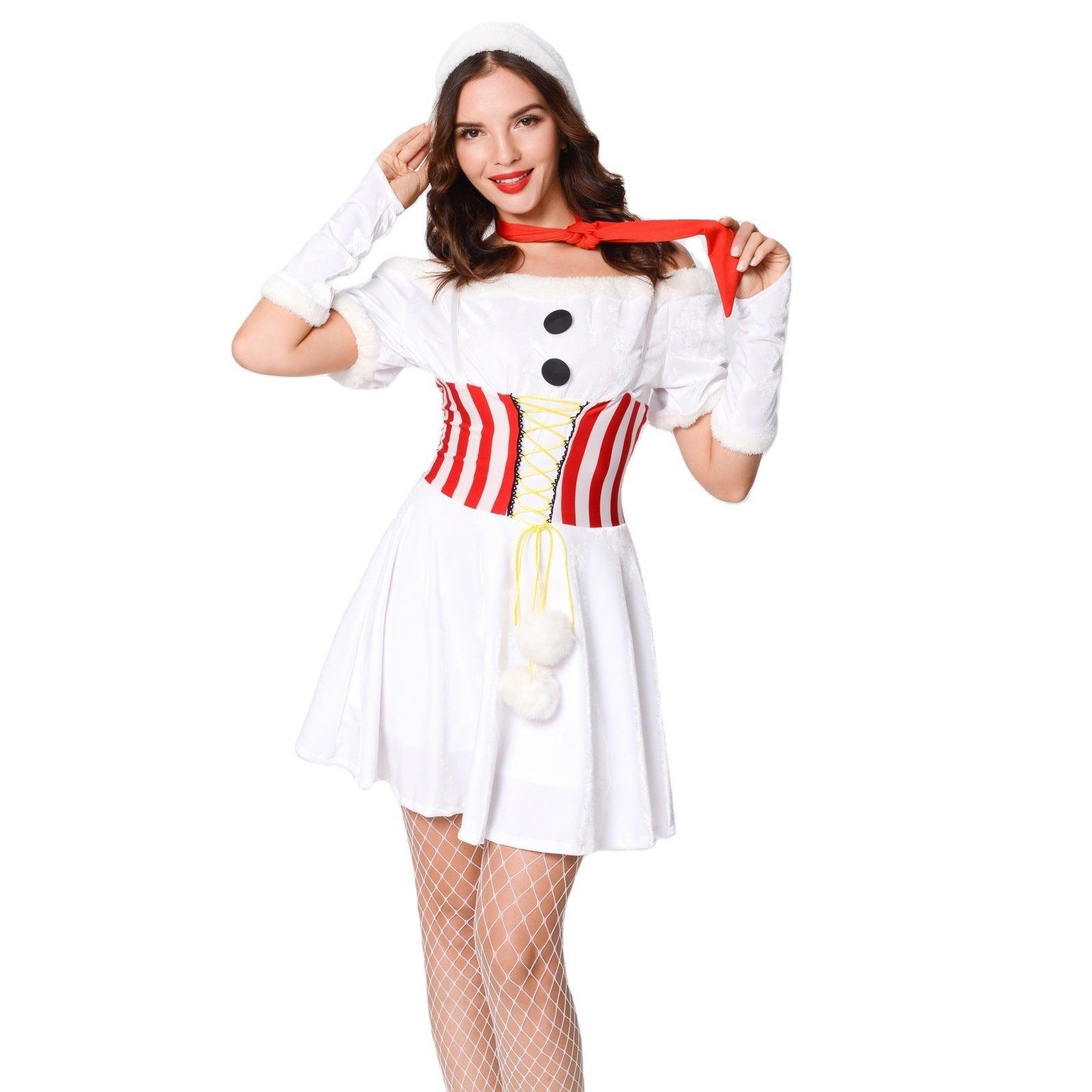 Cosplay white snowman Christmas costume, stage performance Christmas costume cosplay performance Christmas costume - Coscosmos