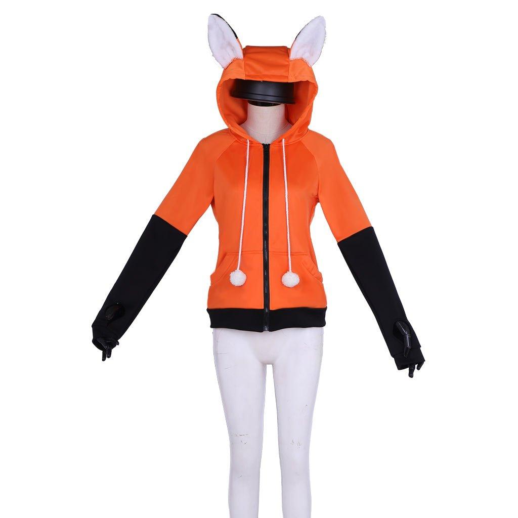 Cozy Fox Ears Zipper Hoodie - Orange Velvet Custom Cosplay Jacket - Coscosmos