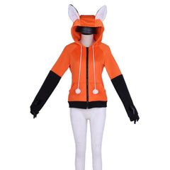 Cozy Fox Ears Zipper Hoodie - Orange Velvet Custom Cosplay Jacket - Coscosmos