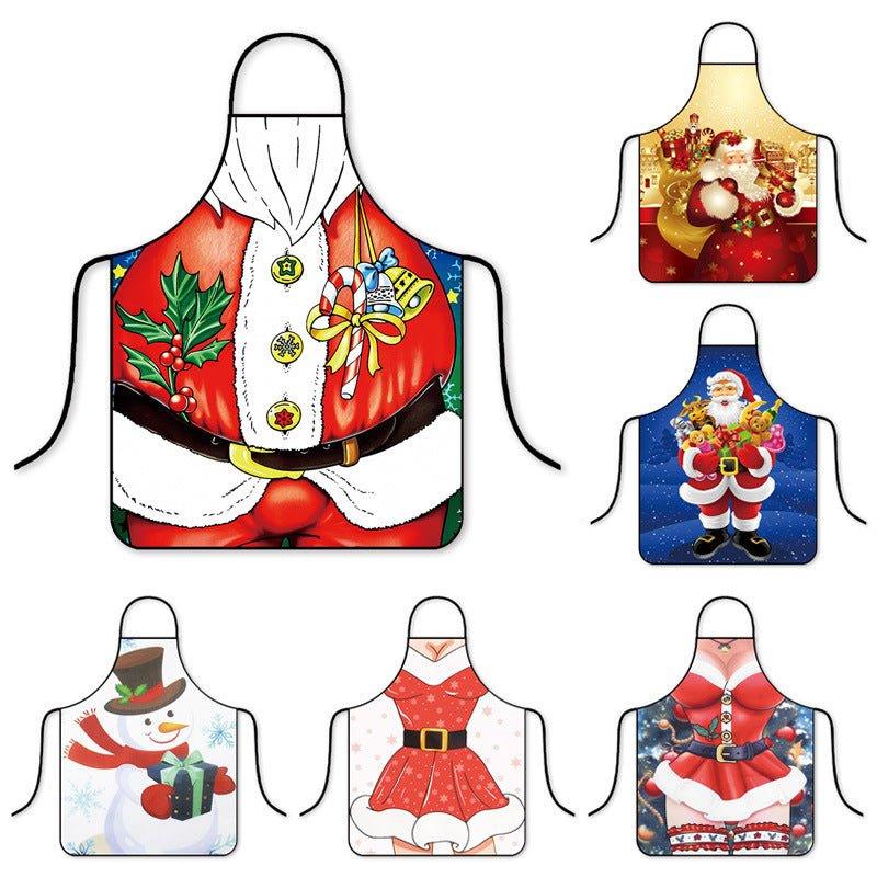 Cross - border hot pants Christmas cartoon adult children apron Korean version fashion kitchen home waterproof hot pot shop cloth - Coscosmos