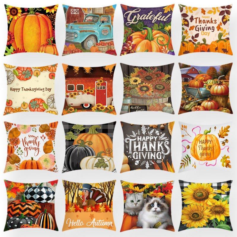 Cross - border hot - selling Thanksgiving pillow cover, cross - border new Thanksgiving pumpkin pillowcase car sofa cushion - Coscosmos