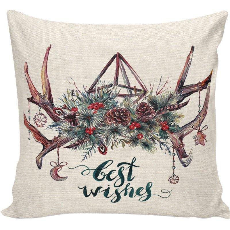 Cross - border ink Christmas pillow cover Home sofa Wreath printing Festive gift Winter Christmas pillow - Coscosmos