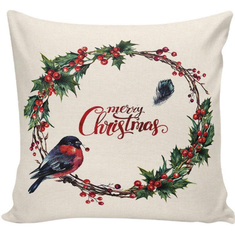 Cross - border ink Christmas pillow cover Home sofa Wreath printing Festive gift Winter Christmas pillow - Coscosmos