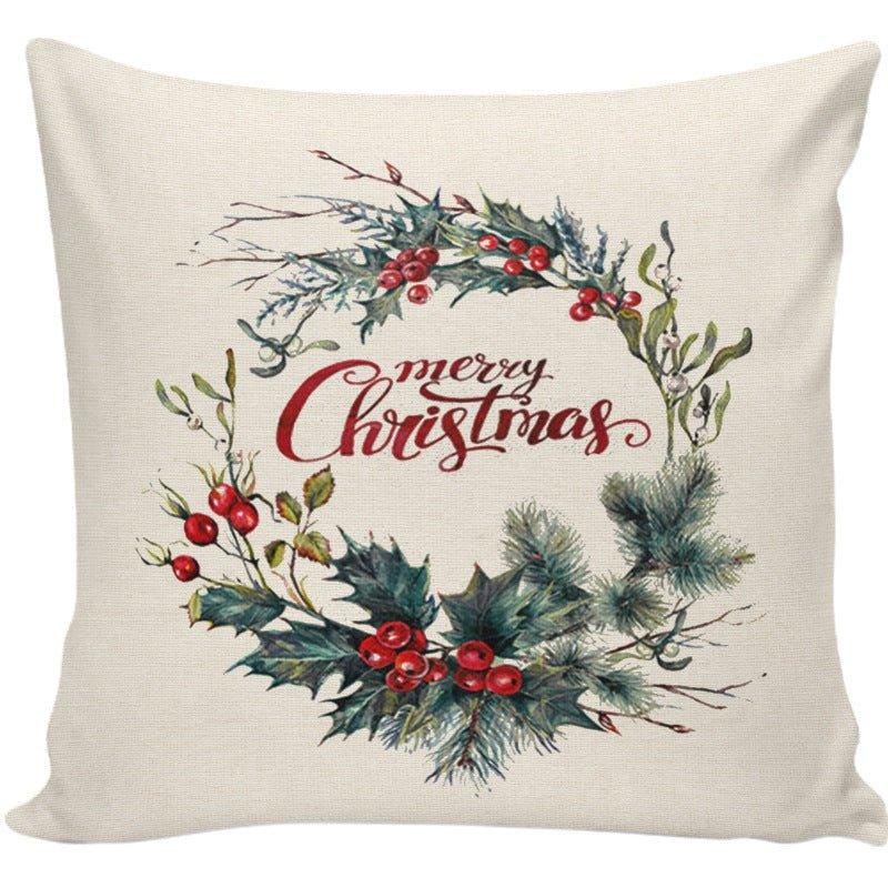 Cross - border ink Christmas pillow cover Home sofa Wreath printing Festive gift Winter Christmas pillow - Coscosmos