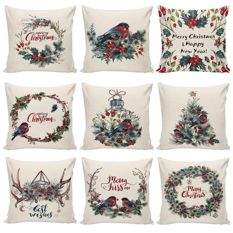 Cross - border ink Christmas pillow cover Home sofa Wreath printing Festive gift Winter Christmas pillow - Coscosmos