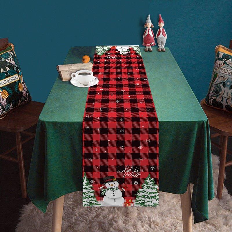 Cross - border new Christmas table flag decoration snowflake plaid snowman pattern Christmas printed tablecloth table mat - Coscosmos