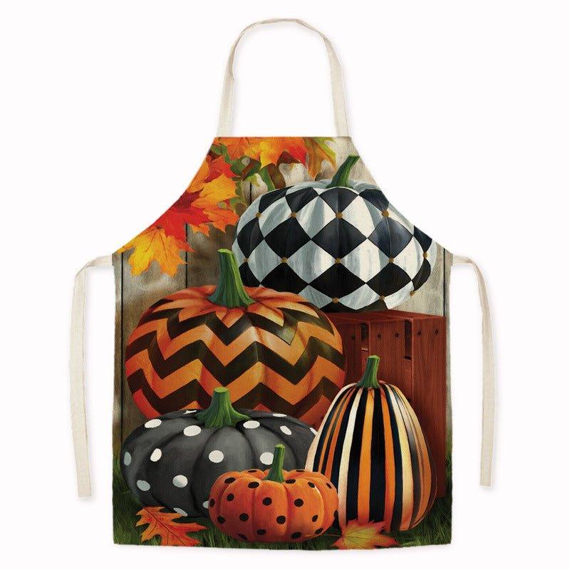 Cross - border new imitation hemp Thanksgiving apron sunflower pumpkin creative apron kitchen housework oil - proof and anti - fouling apron - Coscosmos