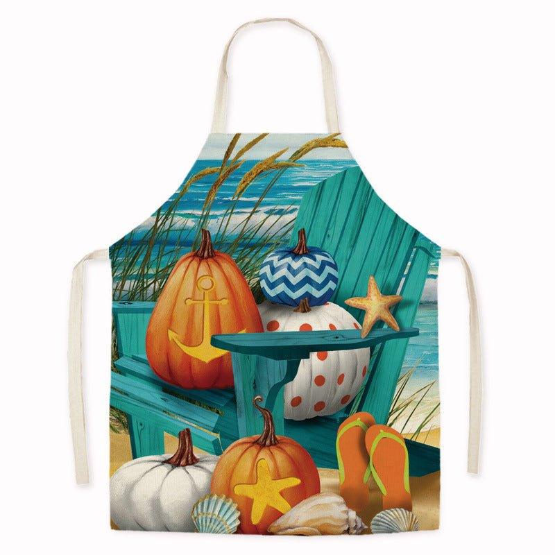 Cross - border new imitation hemp Thanksgiving apron sunflower pumpkin creative apron kitchen housework oil - proof and anti - fouling apron - Coscosmos