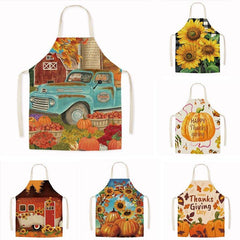 Cross - border new imitation hemp Thanksgiving apron sunflower pumpkin creative apron kitchen housework oil - proof and anti - fouling apron - Coscosmos