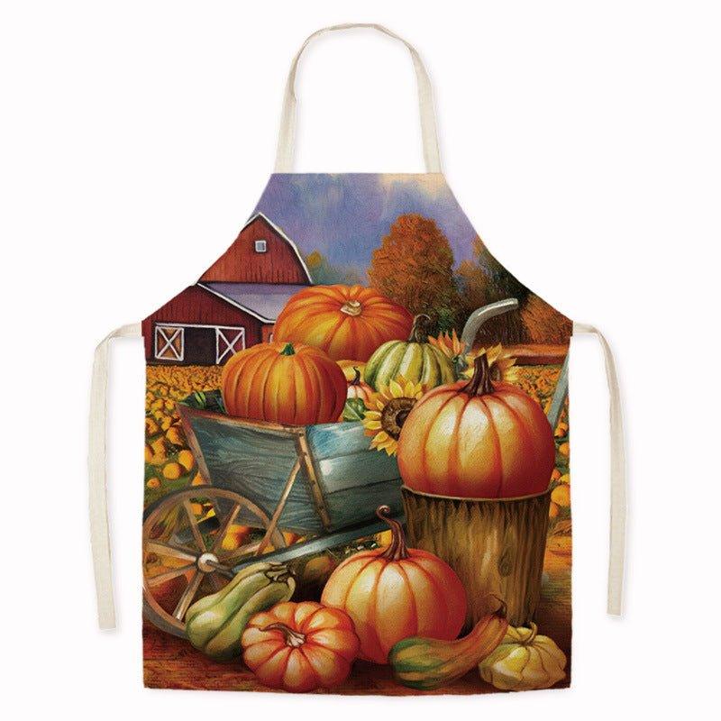 Cross - border new imitation hemp Thanksgiving apron sunflower pumpkin creative apron kitchen housework oil - proof and anti - fouling apron - Coscosmos