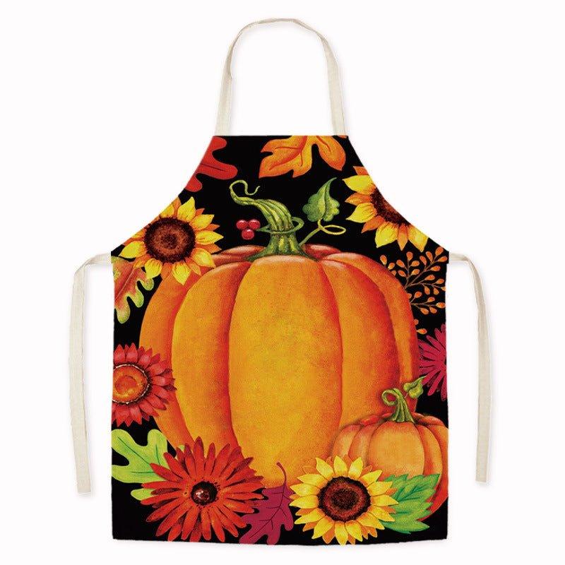 Cross - border new imitation hemp Thanksgiving apron sunflower pumpkin creative apron kitchen housework oil - proof and anti - fouling apron - Coscosmos