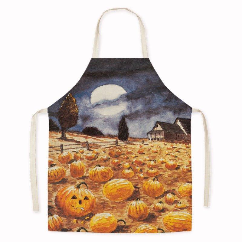 Cross - border new imitation hemp Thanksgiving apron sunflower pumpkin creative apron kitchen housework oil - proof and anti - fouling apron - Coscosmos