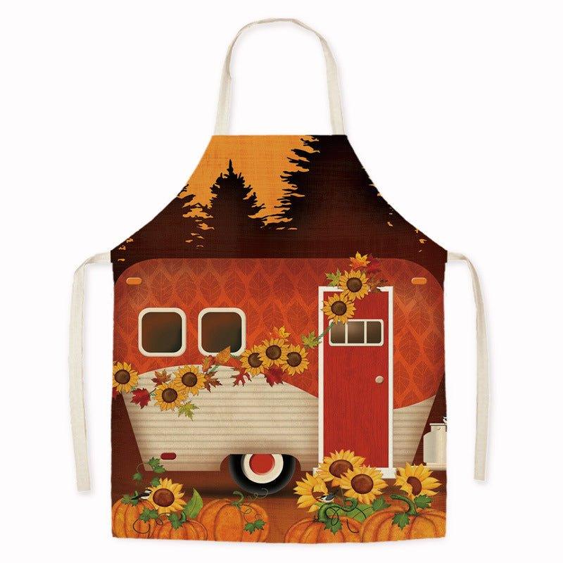 Cross - border new imitation hemp Thanksgiving apron sunflower pumpkin creative apron kitchen housework oil - proof and anti - fouling apron - Coscosmos