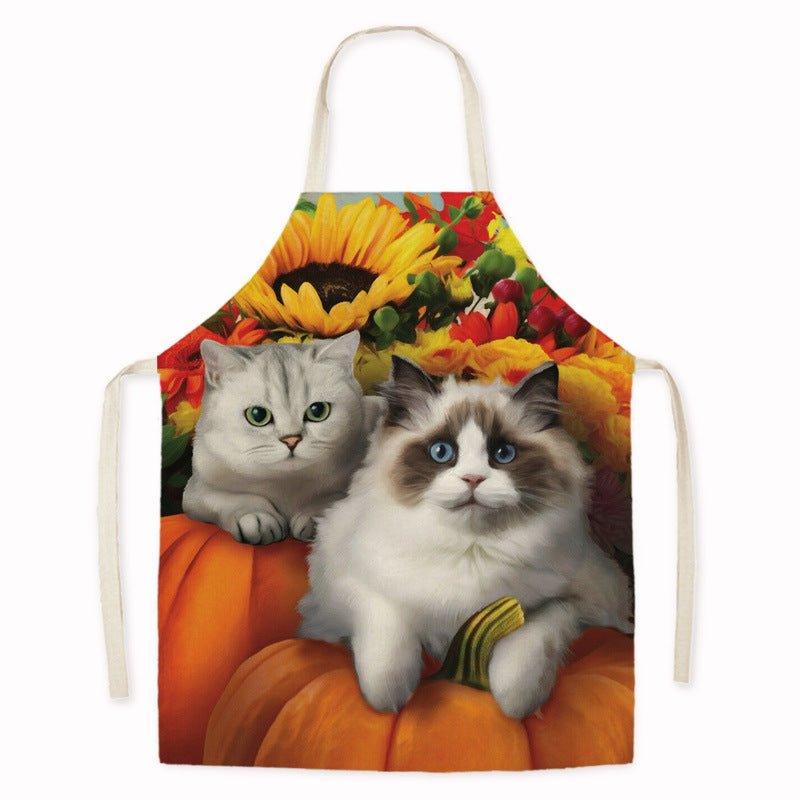 Cross - border new imitation hemp Thanksgiving apron sunflower pumpkin creative apron kitchen housework oil - proof and anti - fouling apron - Coscosmos