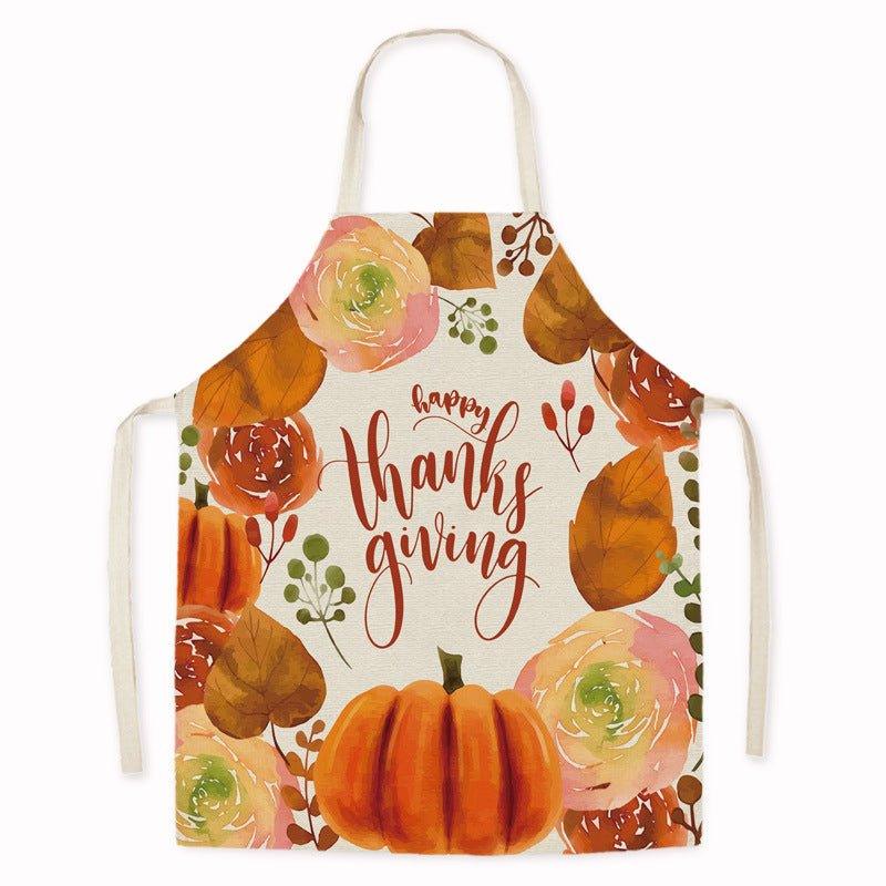 Cross - border new imitation hemp Thanksgiving apron sunflower pumpkin creative apron kitchen housework oil - proof and anti - fouling apron - Coscosmos