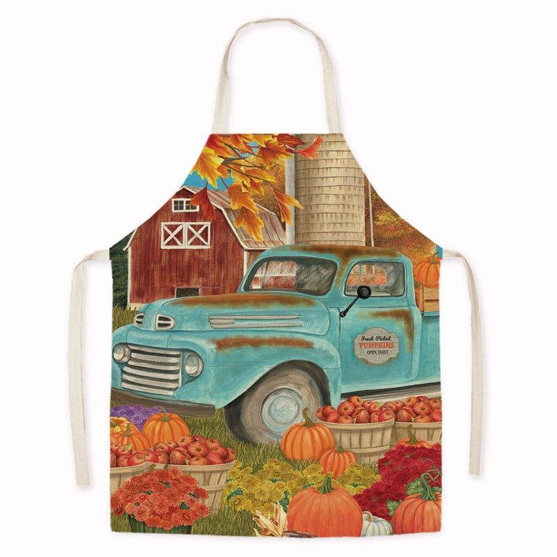 Cross - border new imitation hemp Thanksgiving apron sunflower pumpkin creative apron kitchen housework oil - proof and anti - fouling apron - Coscosmos