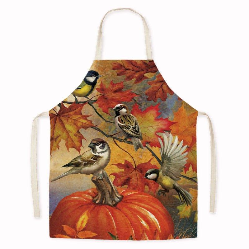 Cross - border new imitation hemp Thanksgiving apron sunflower pumpkin creative apron kitchen housework oil - proof and anti - fouling apron - Coscosmos