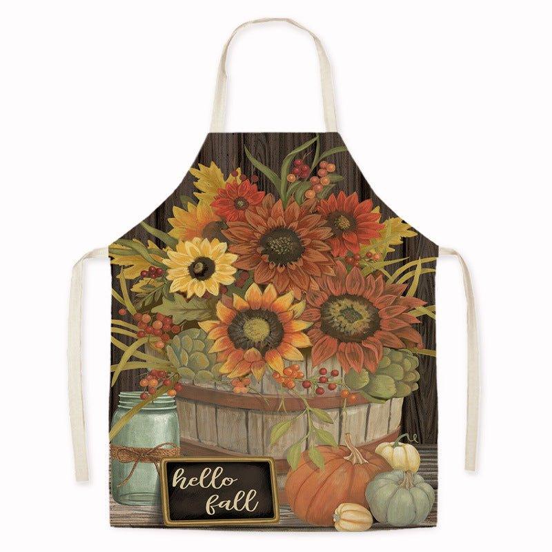 Cross - border new imitation hemp Thanksgiving apron sunflower pumpkin creative apron kitchen housework oil - proof and anti - fouling apron - Coscosmos