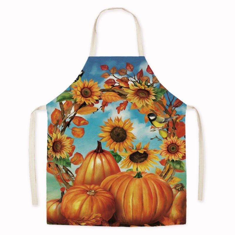 Cross - border new imitation hemp Thanksgiving apron sunflower pumpkin creative apron kitchen housework oil - proof and anti - fouling apron - Coscosmos