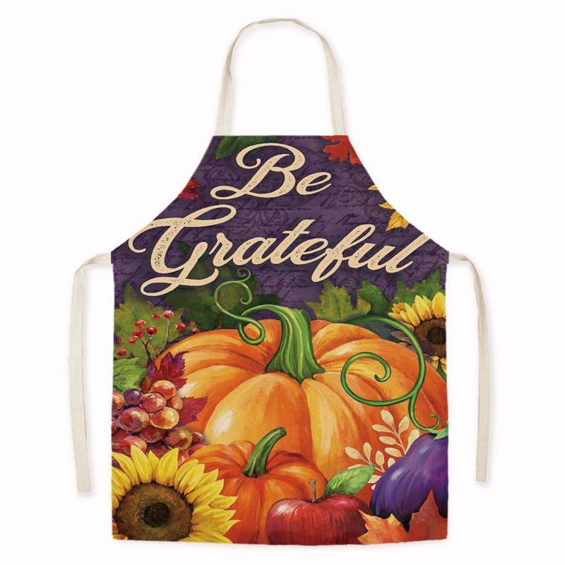 Cross - border new imitation hemp Thanksgiving apron sunflower pumpkin creative apron kitchen housework oil - proof and anti - fouling apron - Coscosmos