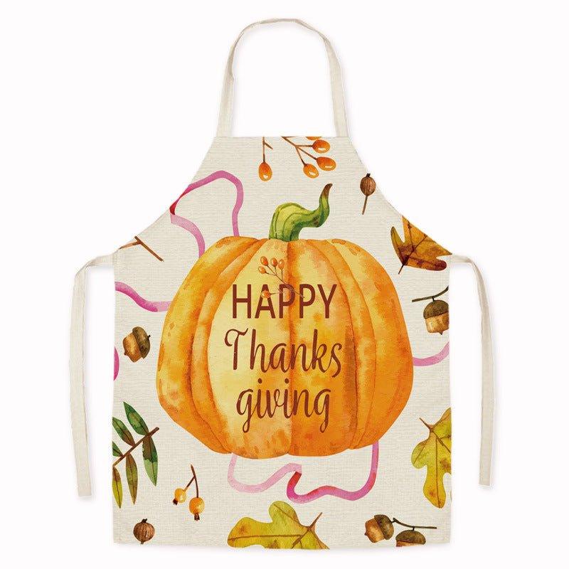 Cross - border new imitation hemp Thanksgiving apron sunflower pumpkin creative apron kitchen housework oil - proof and anti - fouling apron - Coscosmos