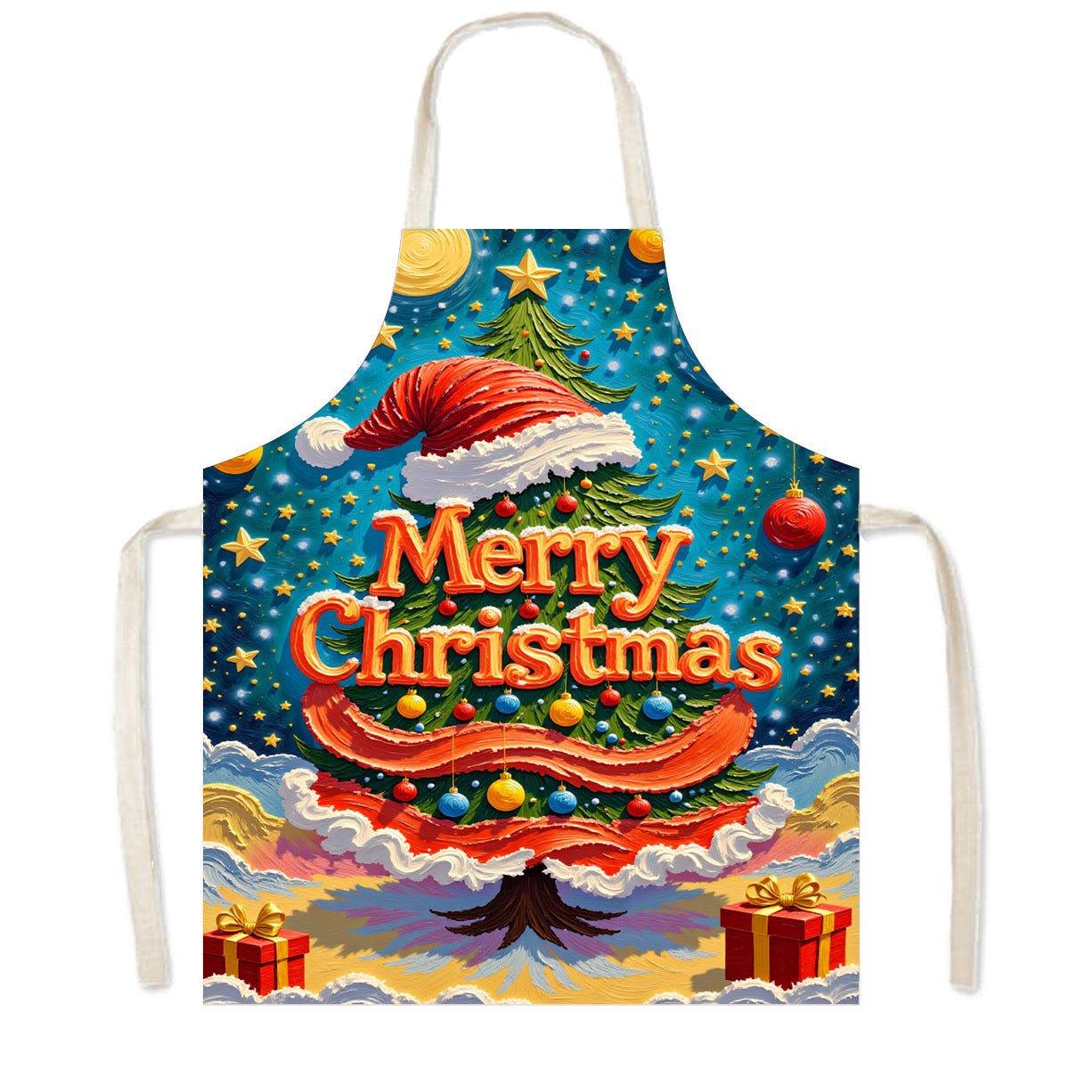 Cross - border new Santa Claus apron high definition printed snowman Christmas apron anti - fouling and anti - splashing Christmas party - Coscosmos