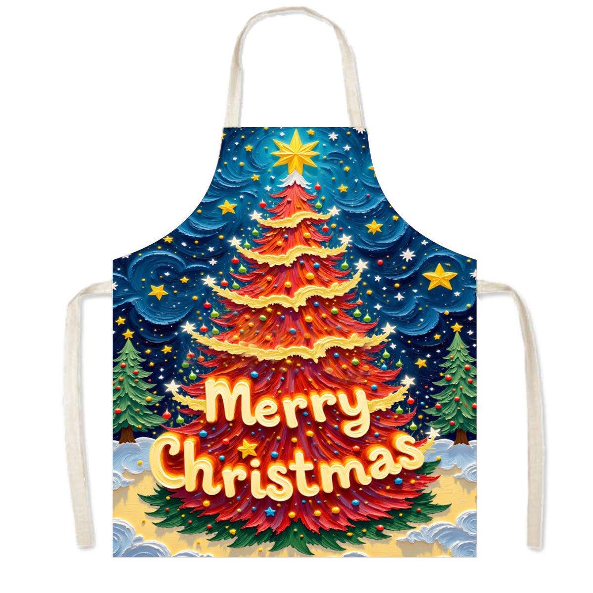 Cross - border new Santa Claus apron high definition printed snowman Christmas apron anti - fouling and anti - splashing Christmas party - Coscosmos