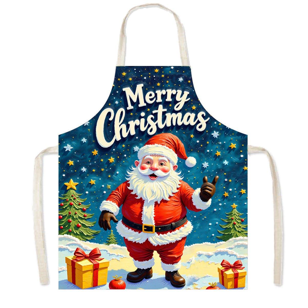 Cross - border new Santa Claus apron high definition printed snowman Christmas apron anti - fouling and anti - splashing Christmas party - Coscosmos