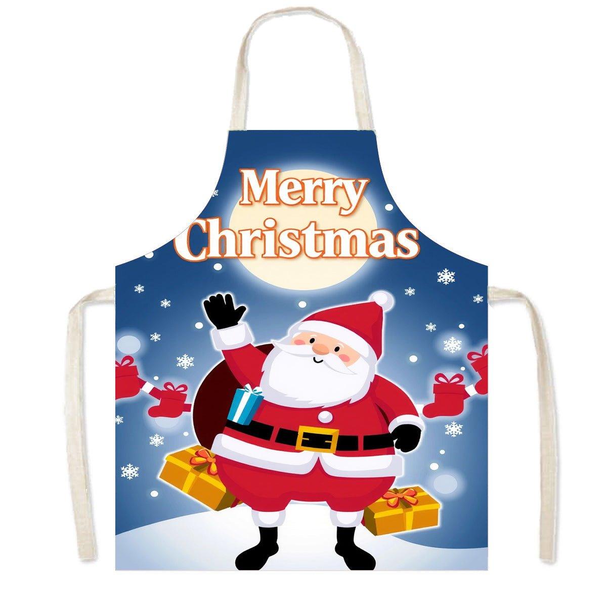 Cross - border new Santa Claus apron high definition printed snowman Christmas apron anti - fouling and anti - splashing Christmas party - Coscosmos