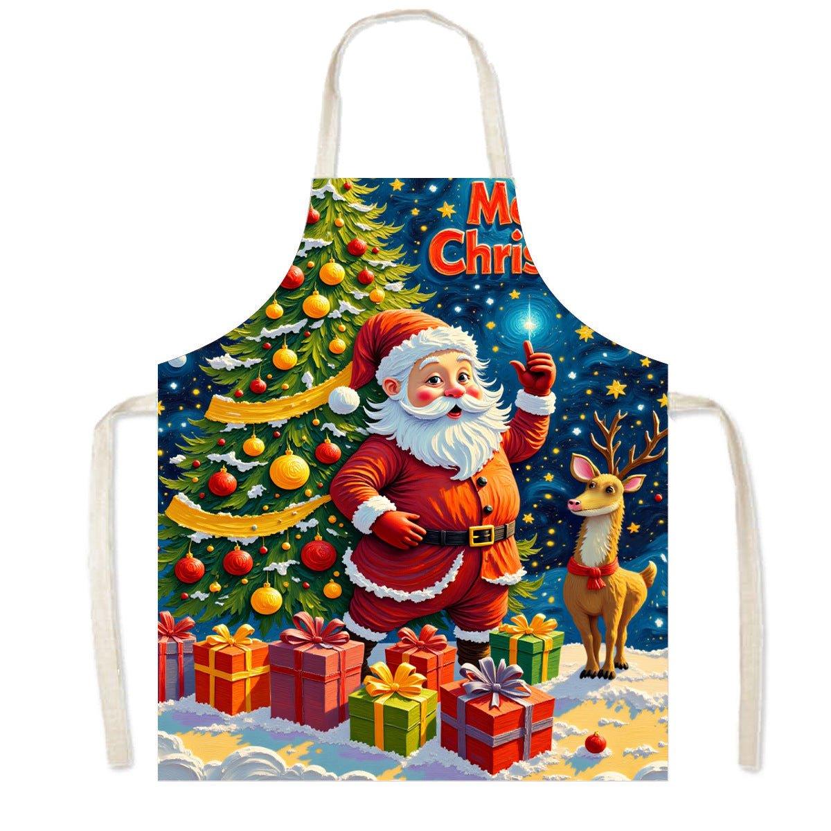 Cross - border new Santa Claus apron high definition printed snowman Christmas apron anti - fouling and anti - splashing Christmas party - Coscosmos