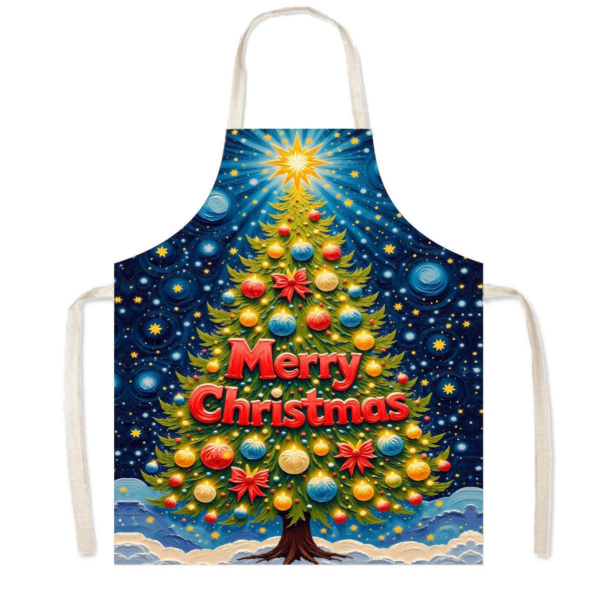 Cross - border new Santa Claus apron high definition printed snowman Christmas apron anti - fouling and anti - splashing Christmas party - Coscosmos