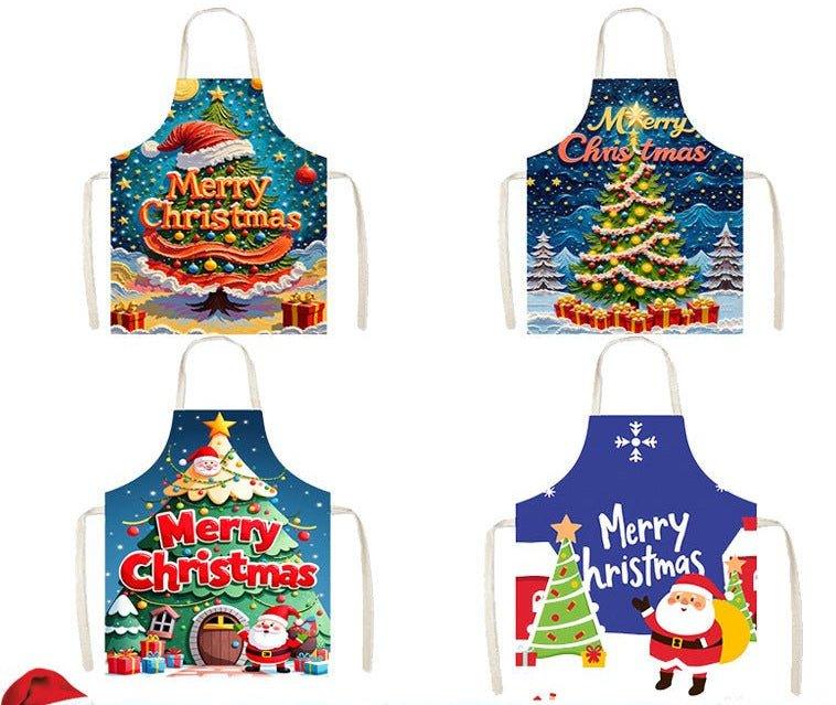 Cross - border new Santa Claus apron high definition printed snowman Christmas apron anti - fouling and anti - splashing Christmas party - Coscosmos