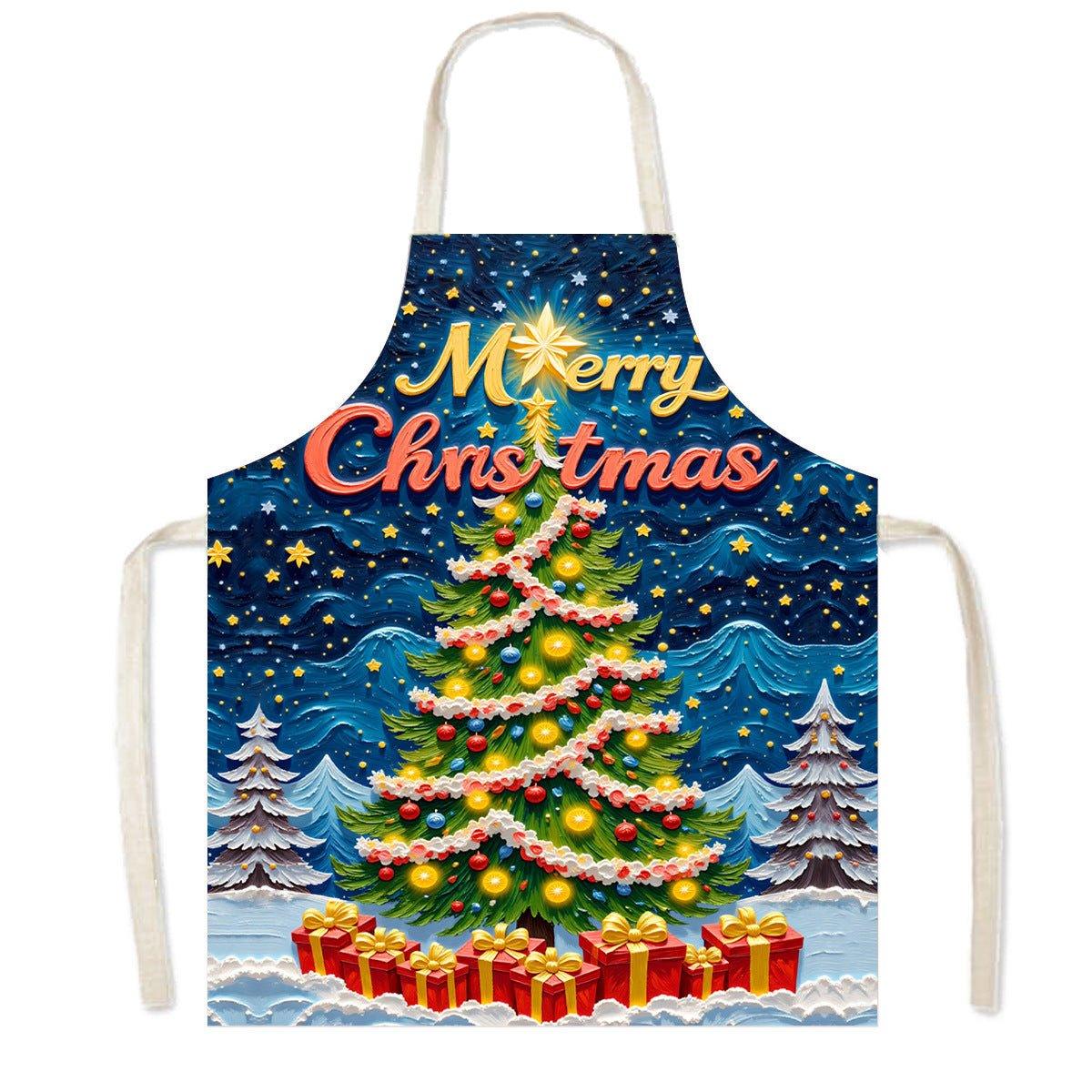 Cross - border new Santa Claus apron high definition printed snowman Christmas apron anti - fouling and anti - splashing Christmas party - Coscosmos