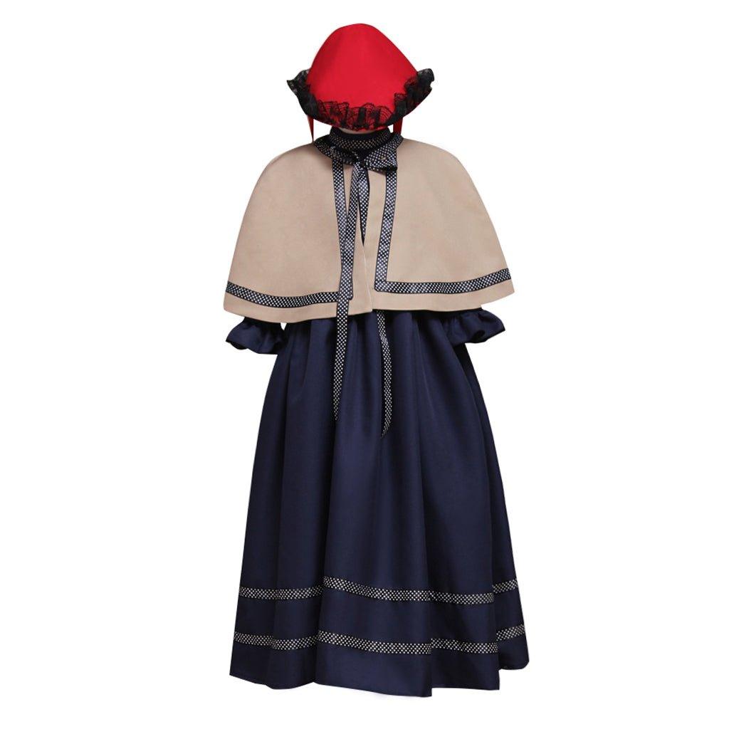 Custom Girls Medieval Gothic Lolita Church Cosplay Costume with Cape and Hat – Unique Fantasy Outfit for Parties and Events - Coscosmos