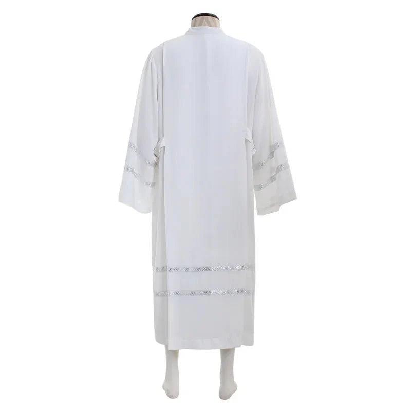 Custom Medieval Clergy Robe - White Cassock Cosplay Costume with Embroidery | Coscomos Medieval Series - Coscosmos