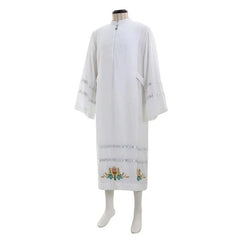 Custom Medieval Clergy Robe - White Cassock Cosplay Costume with Embroidery | Coscomos Medieval Series - Coscosmos