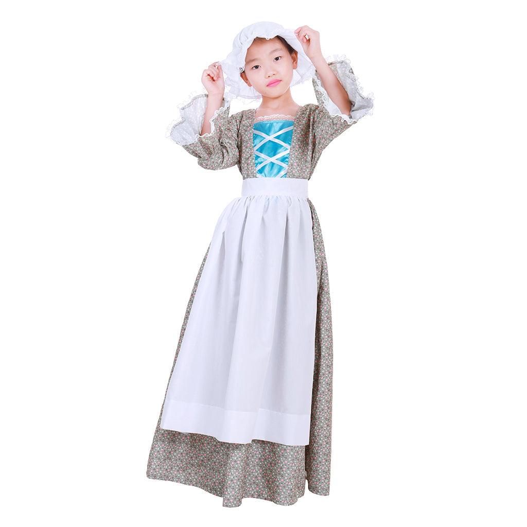 Reenactment Pioneer Prairie Colonial Maid Girls Kids Costume