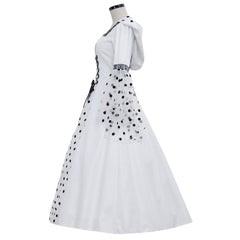 Gothic Steampunk Hooded Polka Dot White Dress Medieval Victorian Renaissance Royal Court Costume Halloween Vampire Ball Gown