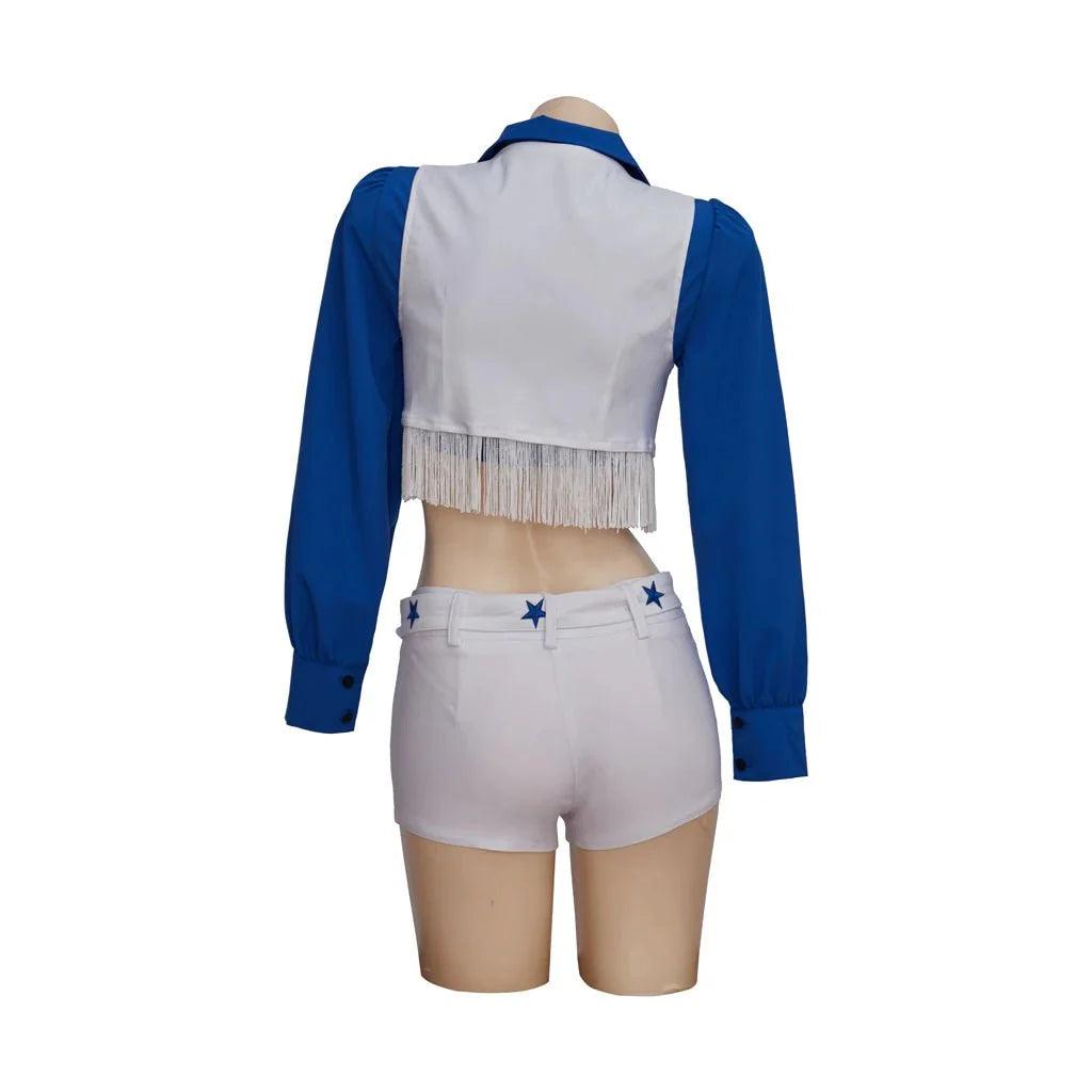 Dallas Cowboy Cheerleader Costume High School Cheerleading Cosplay Costume Sexy Blue And White Top And Pants Set - Coscosmos