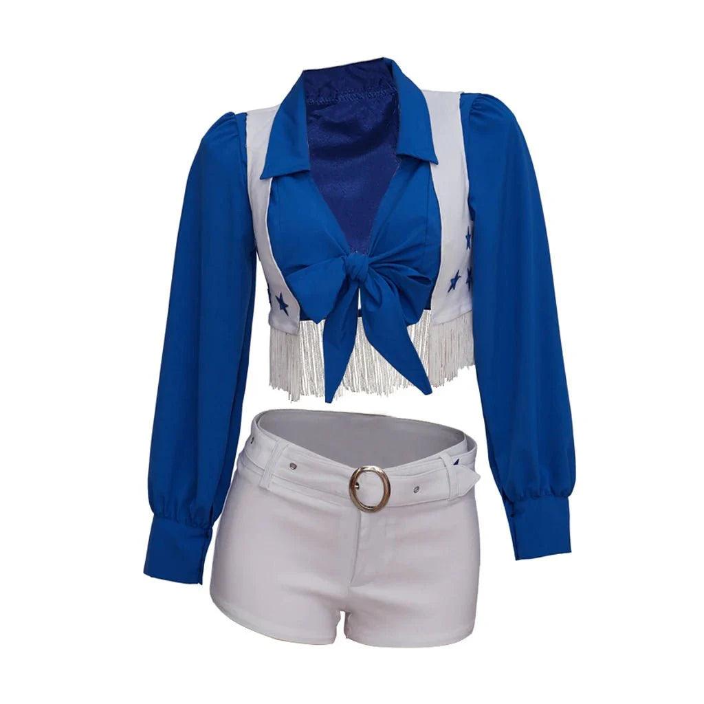 Dallas Cowboy Cheerleader Costume High School Cheerleading Cosplay Costume Sexy Blue And White Top And Pants Set - Coscosmos