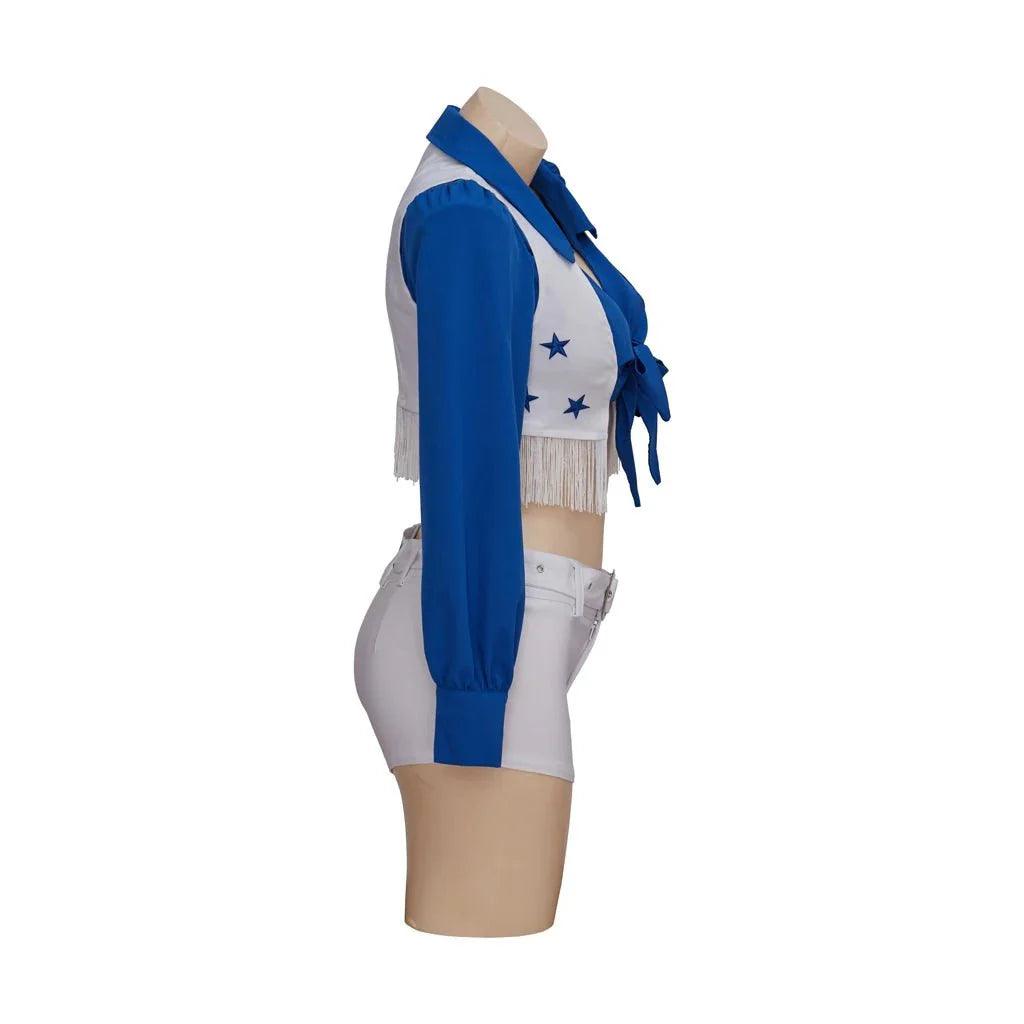 Dallas Cowboy Cheerleader Costume High School Cheerleading Cosplay Costume Sexy Blue And White Top And Pants Set - Coscosmos