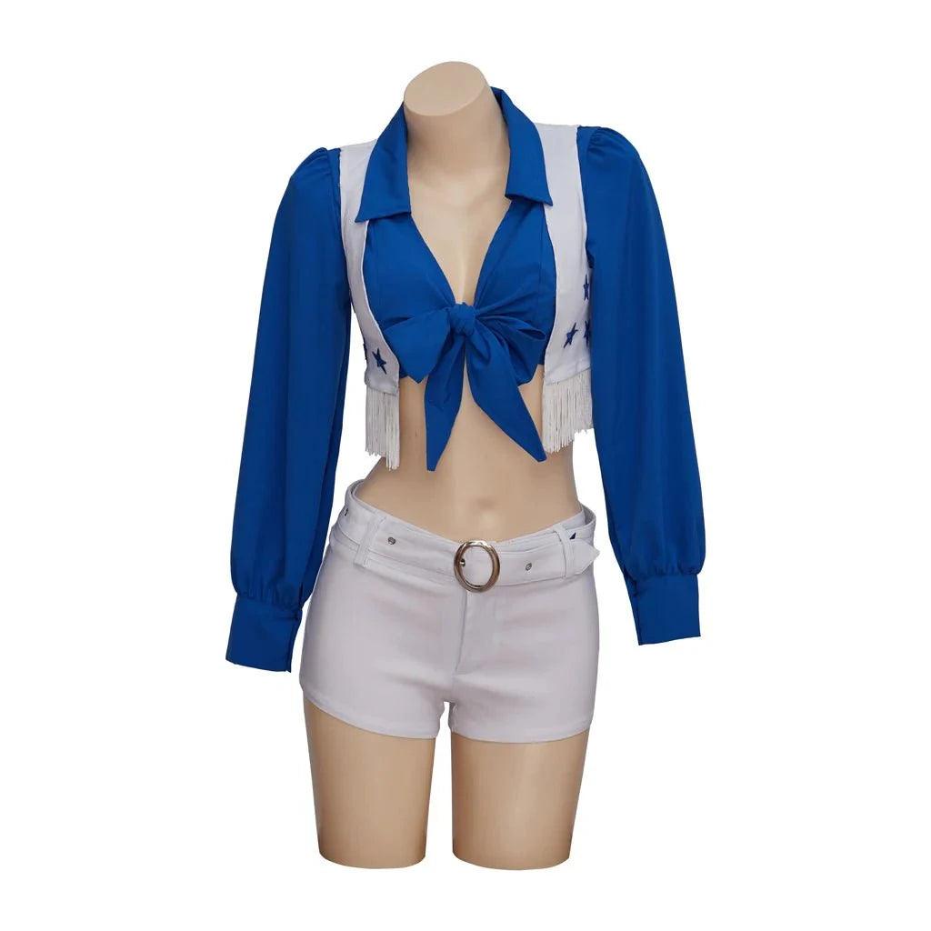 Dallas Cowboy Cheerleader Costume High School Cheerleading Cosplay Costume Sexy Blue And White Top And Pants Set - Coscosmos